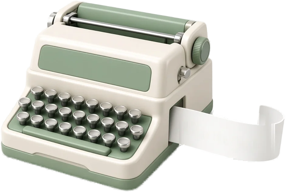 Cream and sage-green retro label maker with a white label tape coming out
